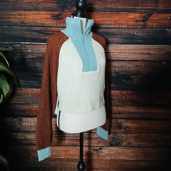 NWT Urban Outfitters BDG Sweater XS Cropped Quarter Zip Colorblock Oversized - Picture 3 of 11